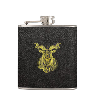Capricorn Gold on Leather Hip Flask