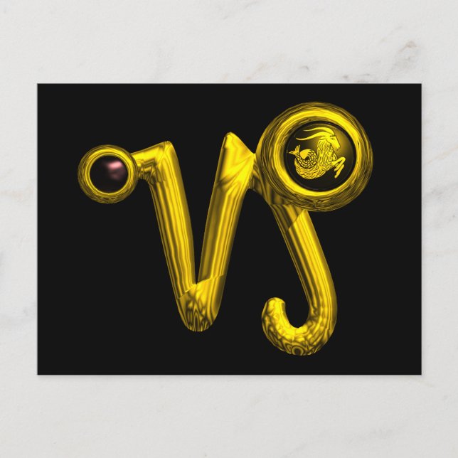 CAPRICORN GOLD ZODIAC BIRTHDAY JEWEL,Black Onyx Postcard (Front)