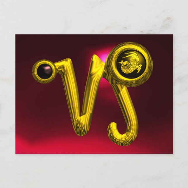 CAPRICORN GOLD ZODIAC BIRTHDAY JEWEL,Red Ruby Postcard (Front)