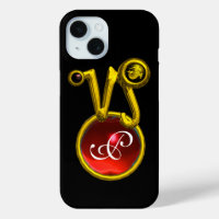 CAPRICORN GOLD ZODIAC SIGN RED RUBY MONOGRAM