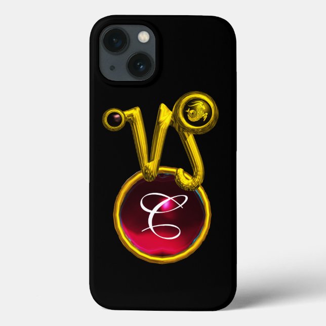 CAPRICORN GOLD ZODIAC SIGN RED RUBY MONOGRAM Case-Mate iPhone CASE (Back)