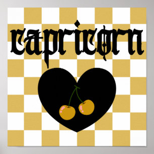 Capricorn Gothic Aesthetic Chequered Cherry Art Poster