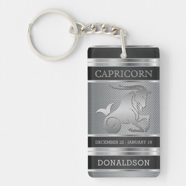 Capricorn ♑ in Black and Silver Mesh Key Ring (Front)