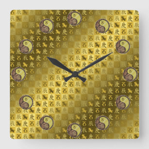 Capricorn & Metal Dragon Square Wall Clock
