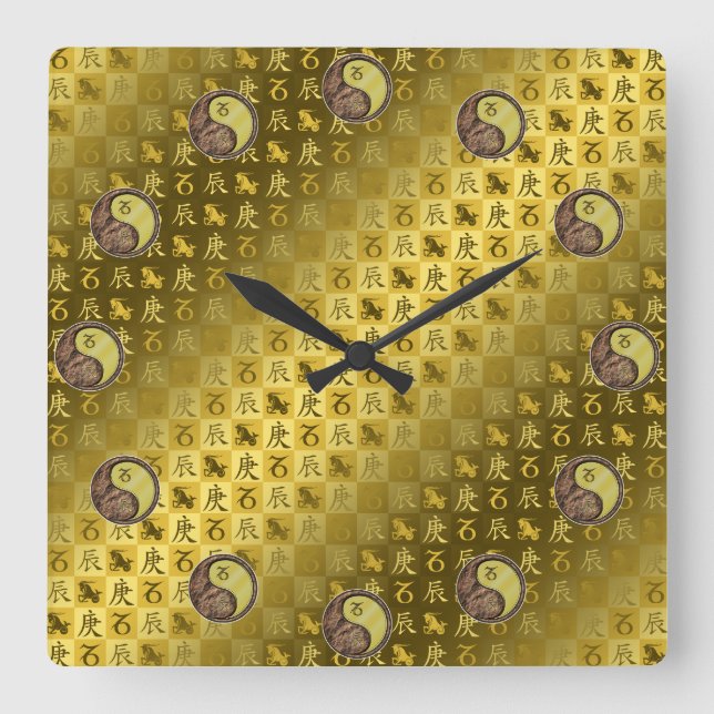 Capricorn & Metal Dragon Square Wall Clock (Front)