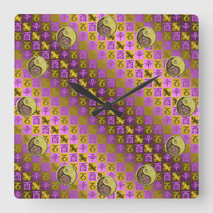 Capricorn & Metal Rooster Square Wall Clock