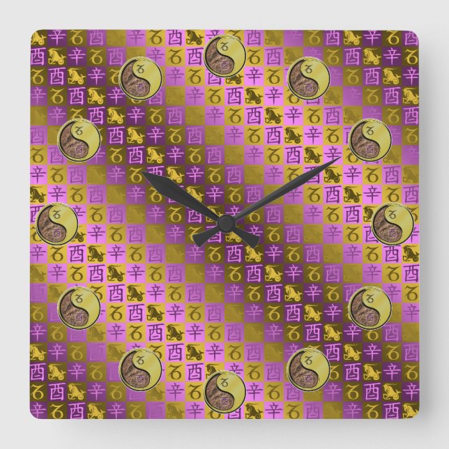 Capricorn & Metal Rooster Square Wall Clock (Front)