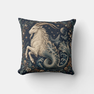 Capricorn Midnight Botanical Engraving Cushion