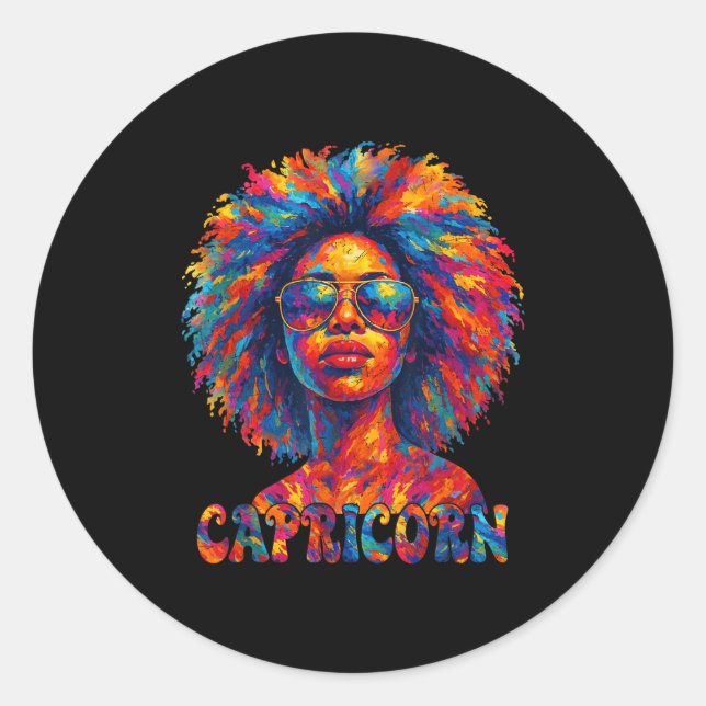 Capricorn Queen Afro Art African American Women Zo Classic Round Sticker (Front)