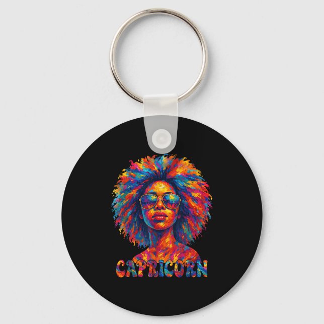 Capricorn Queen Afro Art African American Women Zo Key Ring (Front)