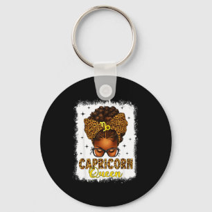 Capricorn queen messy bun leopard bow black women key ring