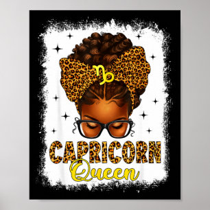 Capricorn queen messy bun leopard bow black women poster