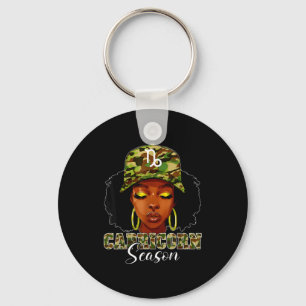 Capricorn Season Black Woman With Camo Hat Birthda Key Ring