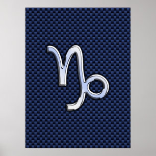 Capricorn Sign Navy Blue Carbon Fibre Style