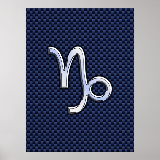 Capricorn Sign Navy Blue Carbon Fibre Style (Front)