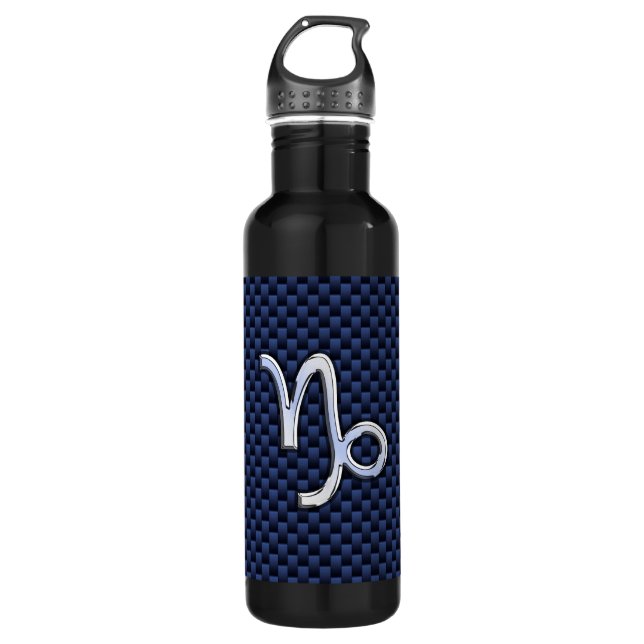 Capricorn Sign Navy Blue Carbon Fibre Style 710 Ml Water Bottle (Front)