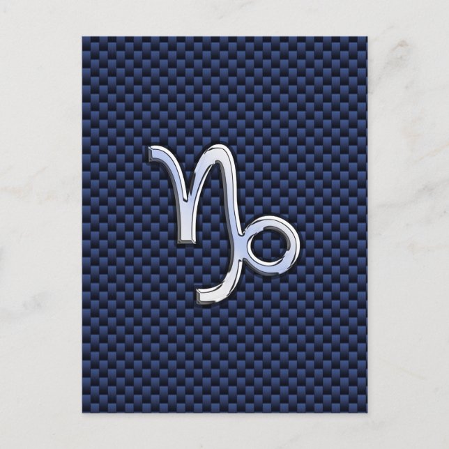 Capricorn Sign Navy Blue Carbon Fibre Style Postcard (Front)