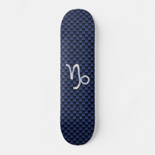 Capricorn Sign Navy Blue Carbon Fibre Style Skateboard