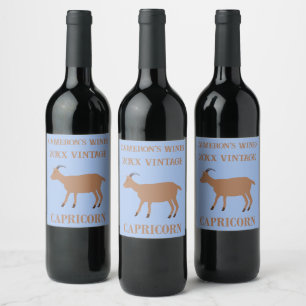 Capricorn Star Sign Goat Custom Birthday Wine Label