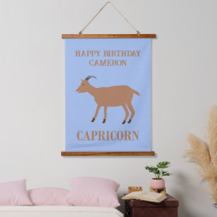 Capricorn Star Sign Goat Custom Name Birthday Hanging Tapestry