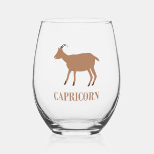 Capricorn Star Sign Goat Stemless Wine Glass