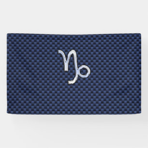 Capricorn Symbol Navy Carbon Fibre Style Banner