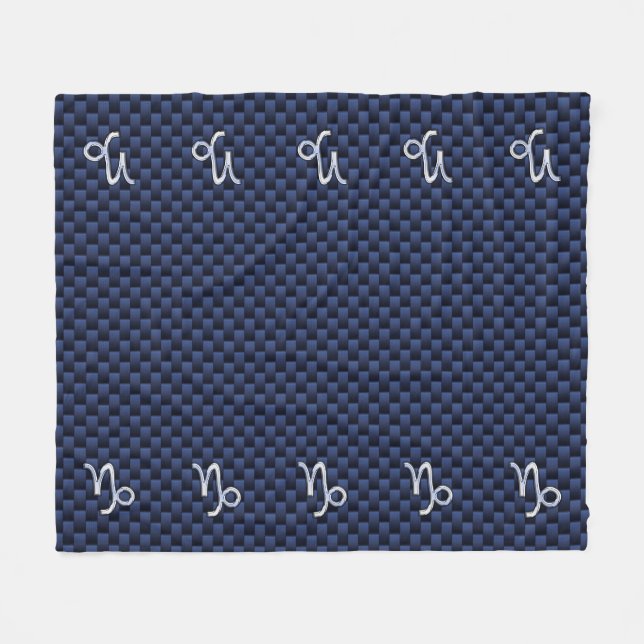 Capricorn Symbol Navy Carbon Fibre Style Fleece Blanket (Front (Horizontal))