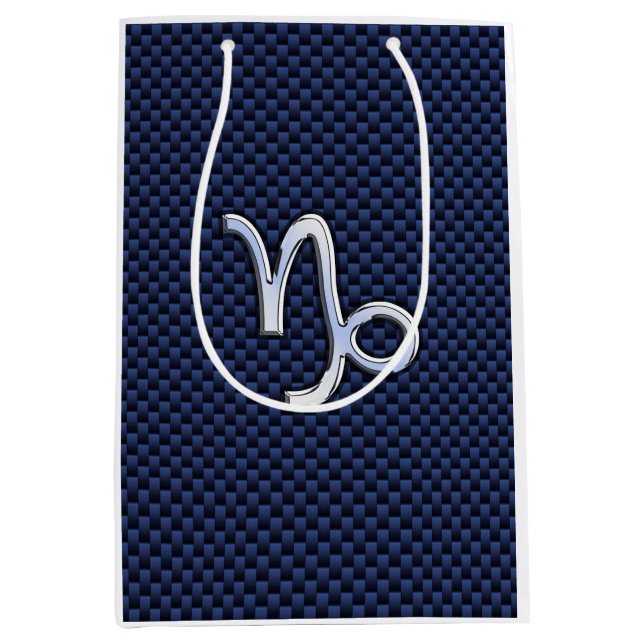 Capricorn Symbol Navy Carbon Fibre Style Medium Gift Bag (Front)