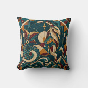 Capricorn Teal Burgundy Geometric Mosaic Cushion