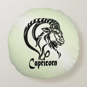 Capricorn the Sea Goat Zodiac Green Round Cushion