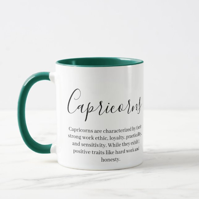 Capricorn Traits and Zodiac Sign Mug (Left)