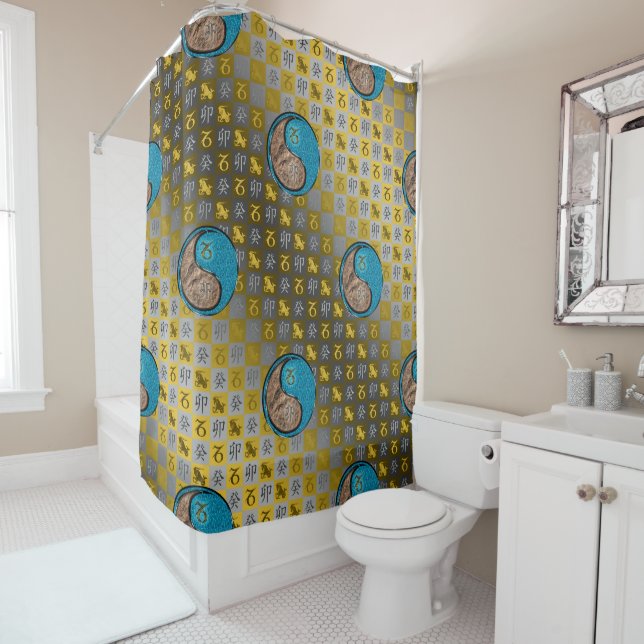 Capricorn & Water Rabbit Shower Curtain (In Situ)