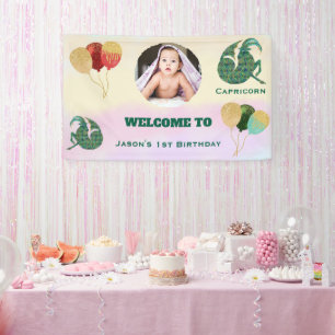 Capricorn Watercolor 1st Birthday Photo Sign