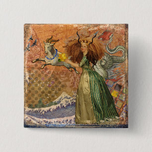 Capricorn Woman Goat Whimsical Fun 15 Cm Square Badge