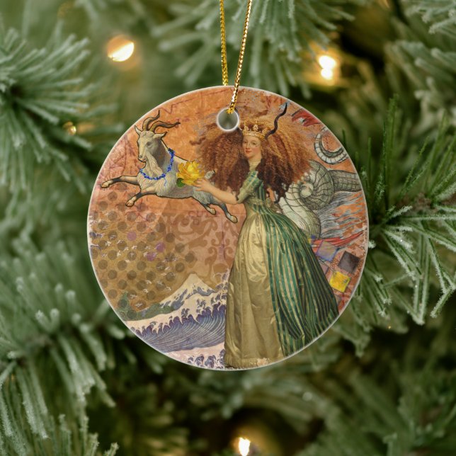 Capricorn Woman Goat Whimsical Fun Ceramic Ornament (Tree)