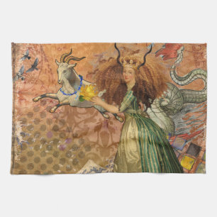 Capricorn Woman Goat Whimsical Fun Tea Towel