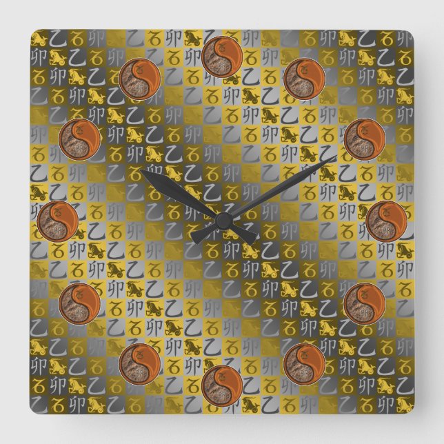 Capricorn & Wood Rabbit Square Wall Clock (Front)