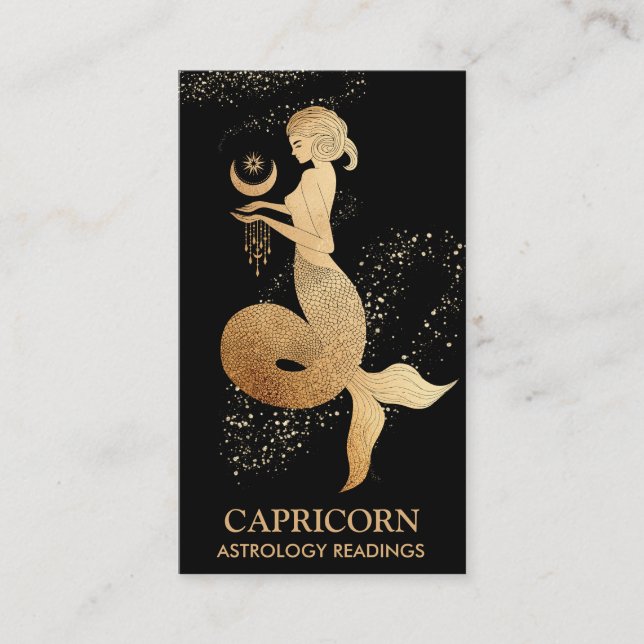 *~* Capricorn Zodiac Astrology Readings Black Business Card (Front)