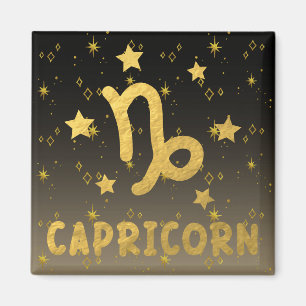 Capricorn Zodiac Black and Gold Magnet