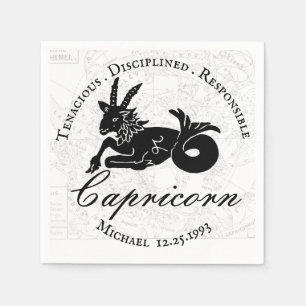Capricorn Zodiac Black White Astrology Vintage Napkin