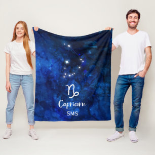 Capricorn Zodiac Constellation Galaxy Sky Monogram Fleece Blanket