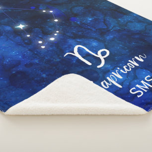 Capricorn Zodiac Constellation Galaxy Sky Monogram Sherpa Blanket