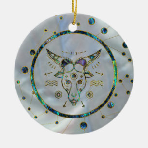 Capricorn Zodiac Gold Abalone on Constellation Ceramic Ornament
