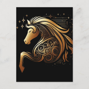 Capricorn Zodiac Gold Horse Astrology Announcement Postcard