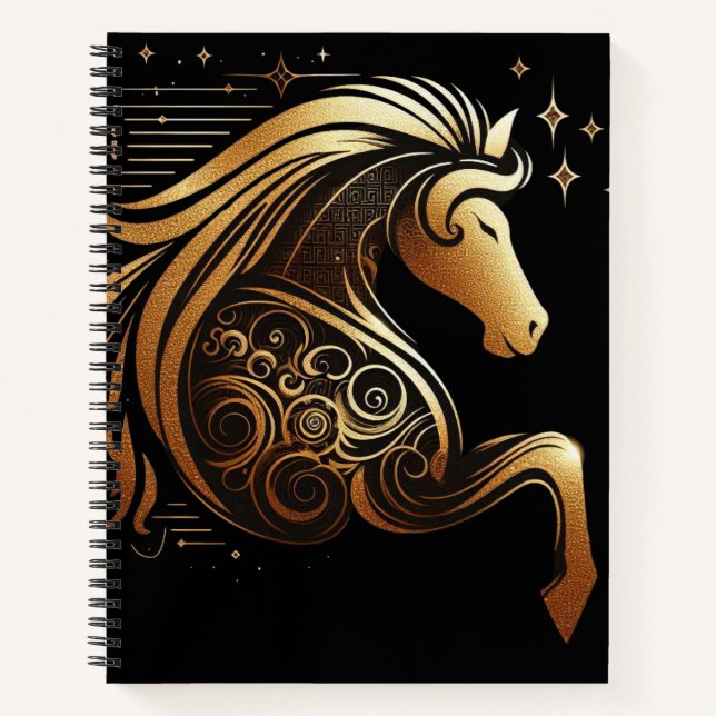 Capricorn Zodiac Gold Horse Astrology Notebook (Front)