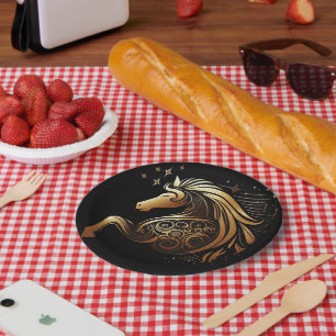 Capricorn Zodiac Gold Horse Astrology Paper Plate