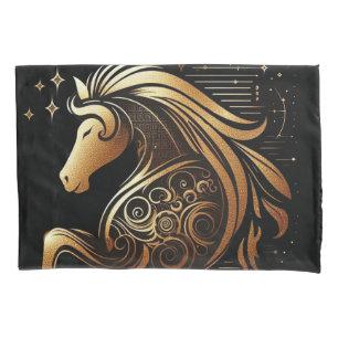 Capricorn Zodiac Gold Horse Astrology Pillowcase