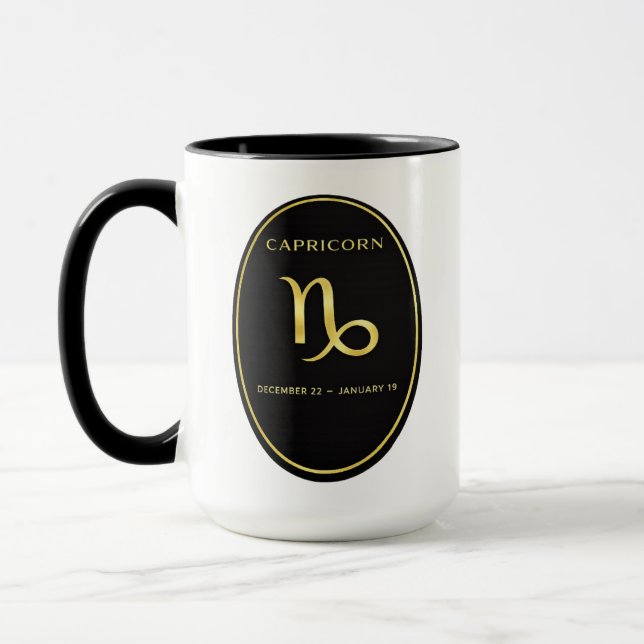 Capricorn Zodiac Gold Oval Emblem Mug | Luxury Ast (Left)