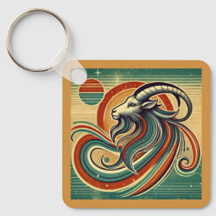 Capricorn Zodiac Metal Keychain Retro Design