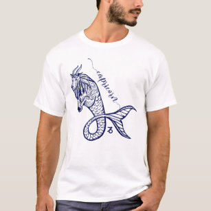 Capricorn Zodiac Navy Monochrome Graphic T-Shirt